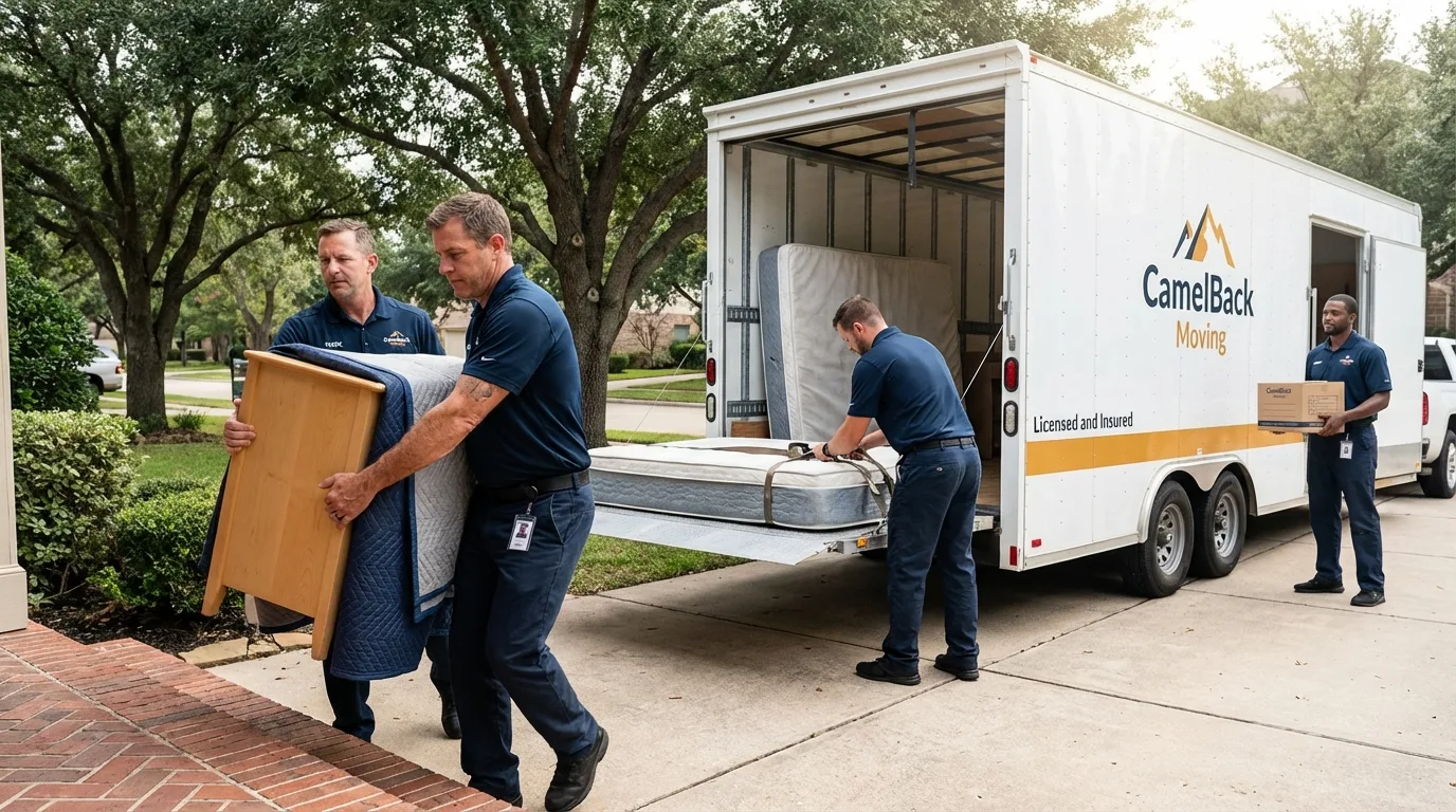 Crew loading residential truck for cross-state move from Downieville, CA